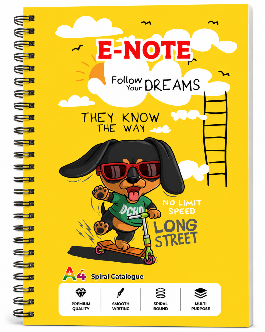 E-NOTE Premium Spiral Notebook | A4 Size | Single Line Ruled | Thick Paper | Wire Bound Notebook for School, College & Office
