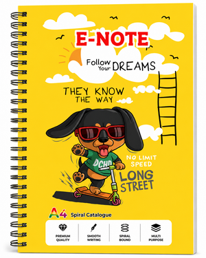 E-NOTE Premium Spiral Notebook | A4 Size | Single Line Ruled | Thick Paper | Wire Bound Notebook for School, College & Office