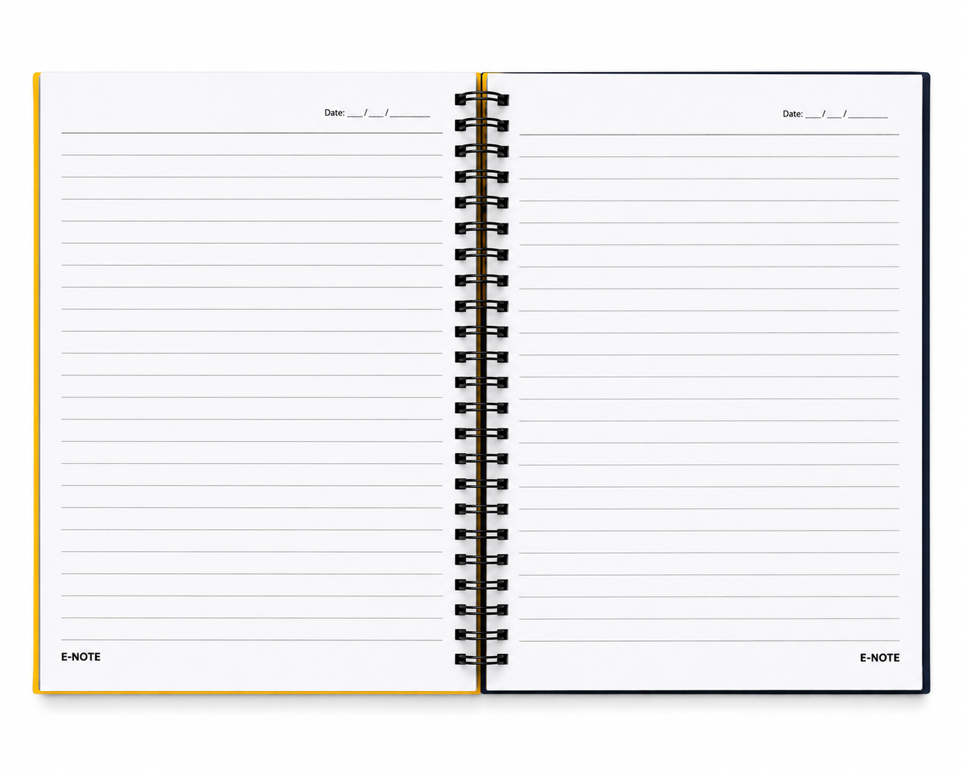 E-note wire-bound notebook lying flat, open to ruled pages